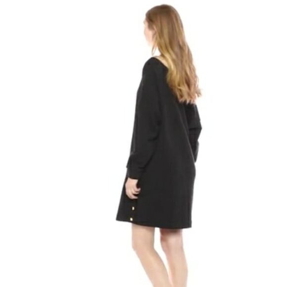 Hudson Womens Sweater Dress Black Size Large Off The Shoulder Snap Side Cotton - Picture 6 of 14